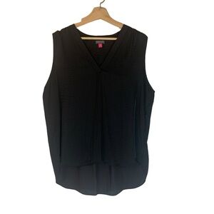 Vince Camuto Black Rumpled Satin V-Neck Sleeveless Blouse Womens Size XL